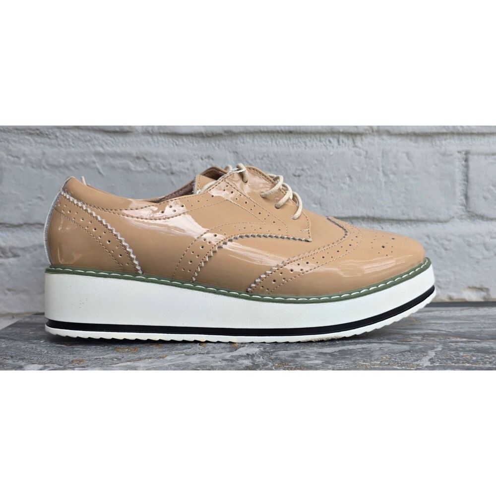 Dadawen Women's Beige Faux Leather Platform Brogues Oxfords Size 11